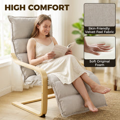 HOMCOM Curved Wooden Accent Chair, Armchair with Adjustable Footrest, Light Brown