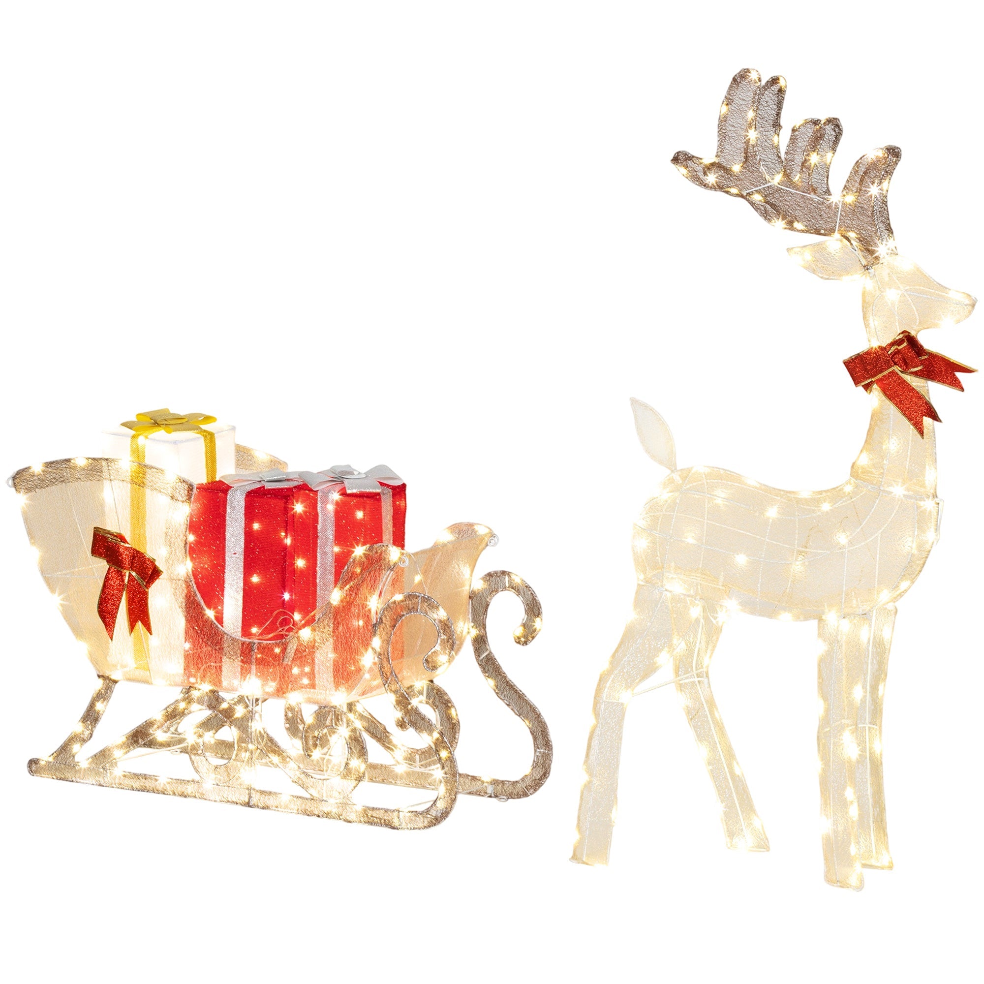 Outsunny Lighted Christmas Reindeer in Sleigh with Gift Boxes