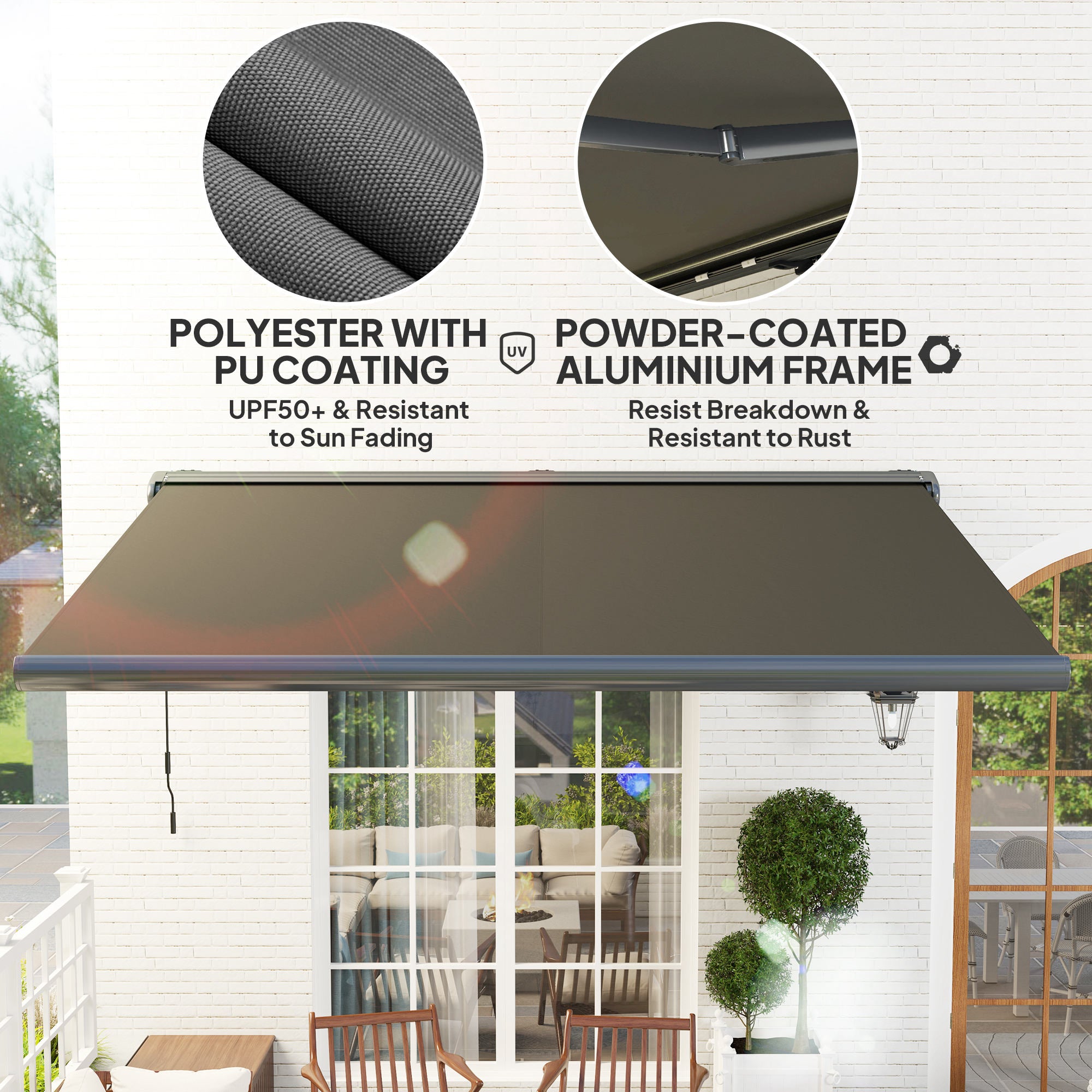 Outsunny 4 x 3(m) Full Cassette Electric Awning with Remote Controller, Aluminium Frame DIY Retractable Garden Awning, UPF50+ Sun Shade Canopy for Deck Door Window, Dark Grey