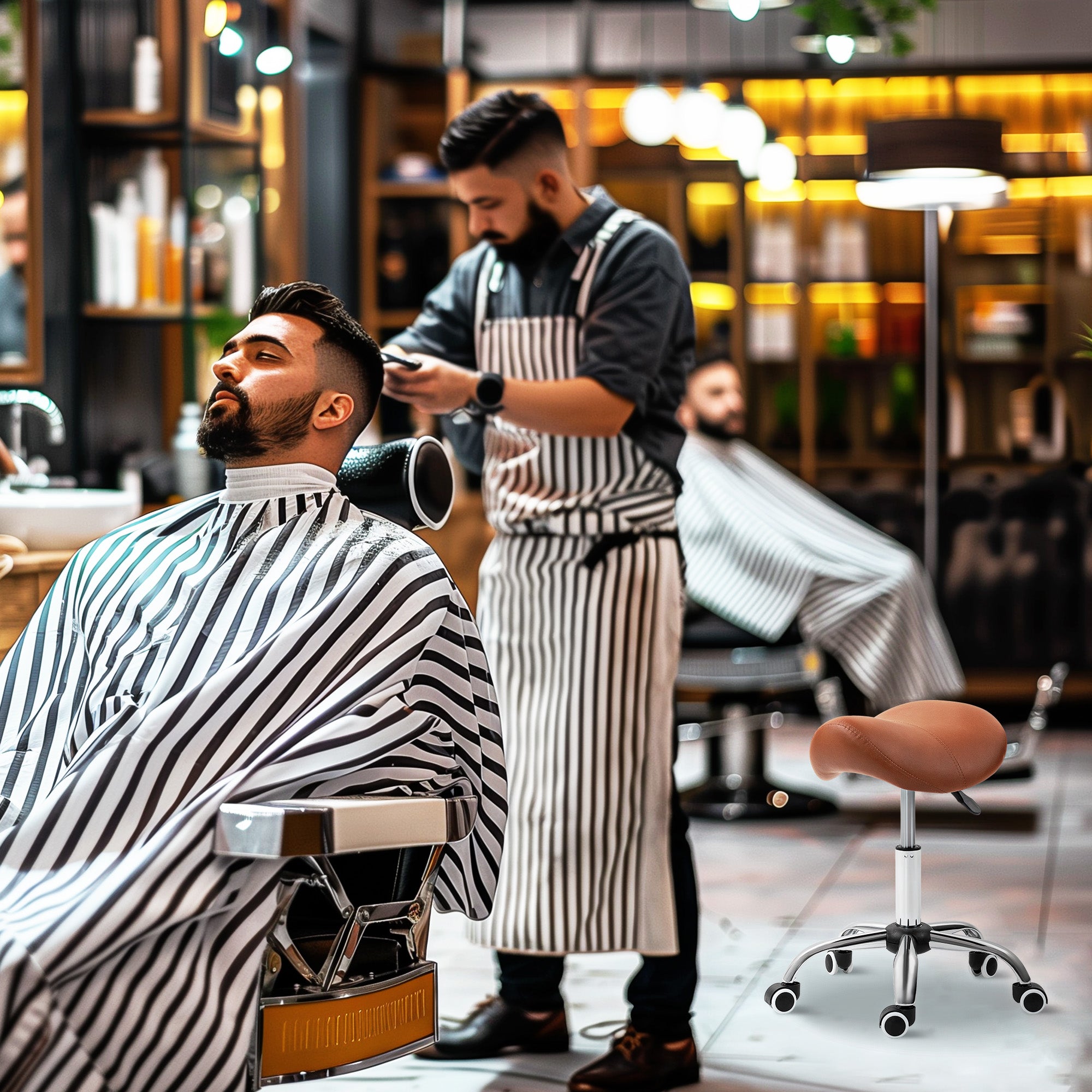 HOMCOM Saddle Stool, Height Adjustable Salon Chair for Massage Spa, Faux Leather, Brown