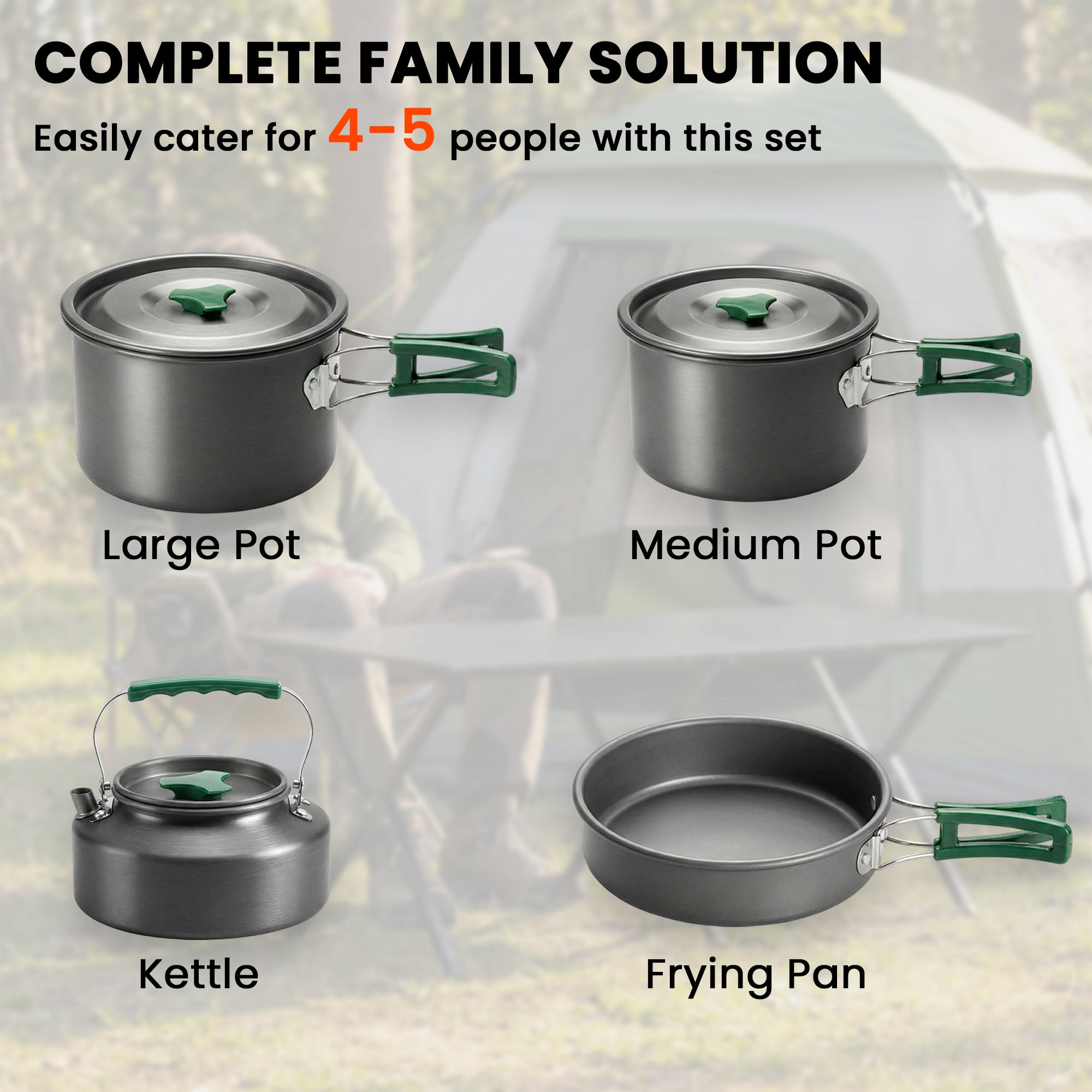 Outsunny Camping Cookware Set for 4-5 People, Lightweight Aluminium Camping Cooking Kit with Anti-Scald Handles, Grey