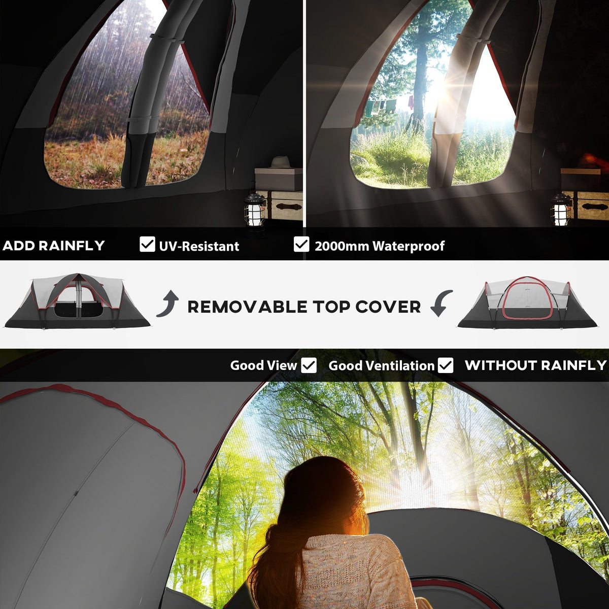Outsunny Camping Tent for 6-8 Man with 2000mm Waterproof Rainfly and Carry Bag for Fishing Hiking Festival, Grey - product