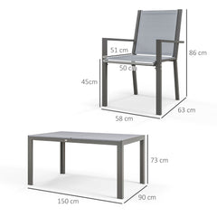 Outsunny Seven-Piece Garden Dining Set, with Plastic Wood-Top Table - Grey