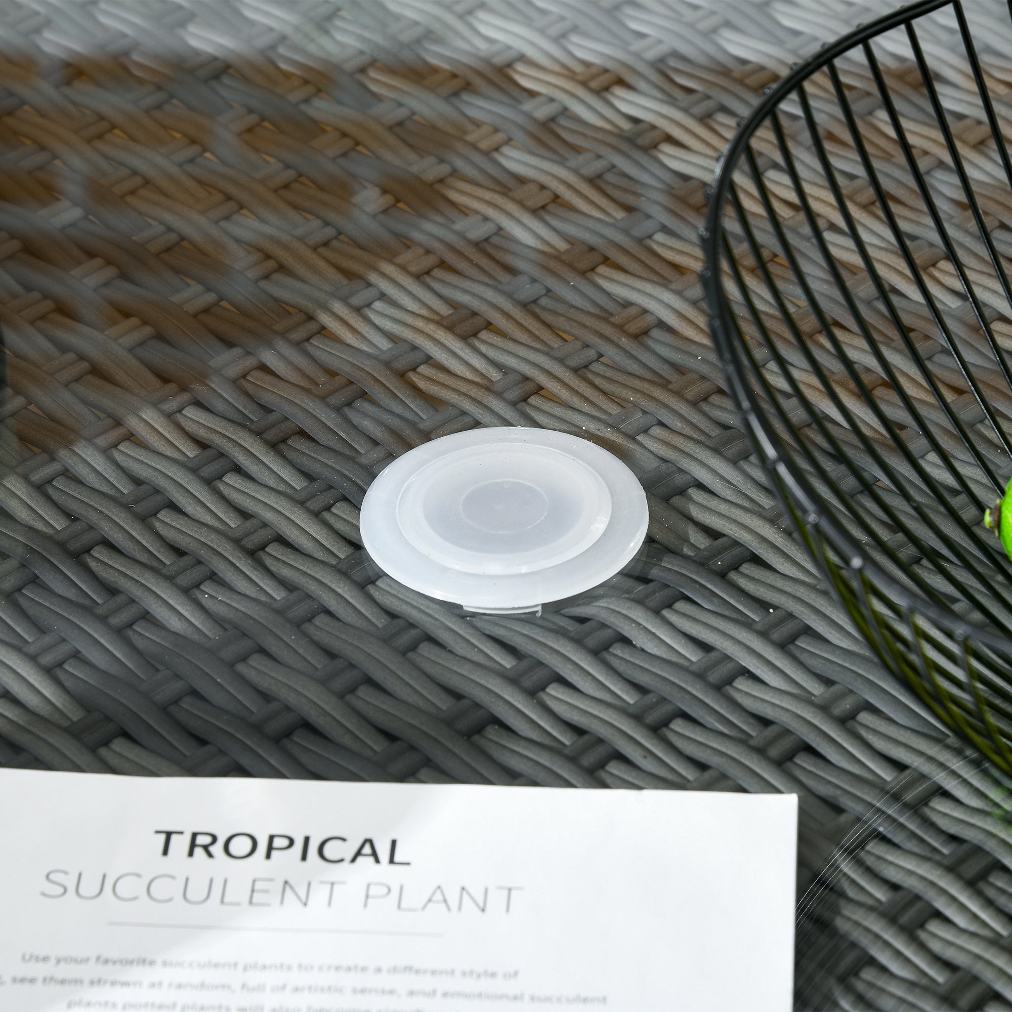 Outsunny Seven-Piece Rattan Dining Table, with Round Glass-Top Table - Mixed Grey