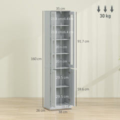 HOMCOM Tall Bathroom Storage Cabinet, 6-Tier Slim Bathroom Cabinet with Adjustable Shelf, 4 Soft-Close Doors, Dusty Blue