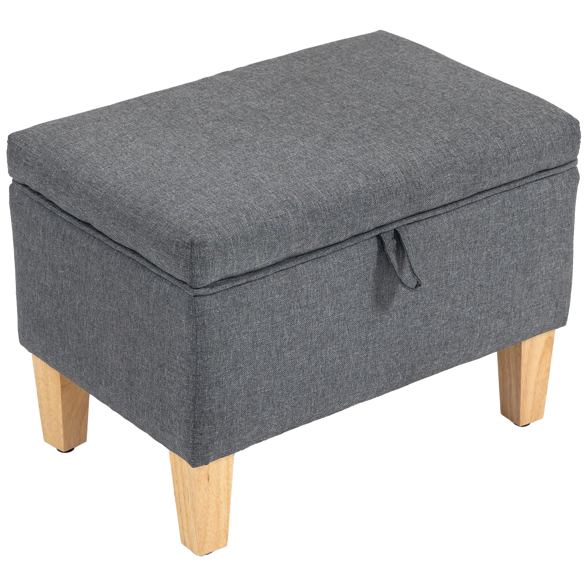 HOMCOM 16L Linen Storage Ottoman Padded Footstool with Rubberwood Legs for Storage Box, Bed End, Shoe Bench, Seating, Charcoal Grey
