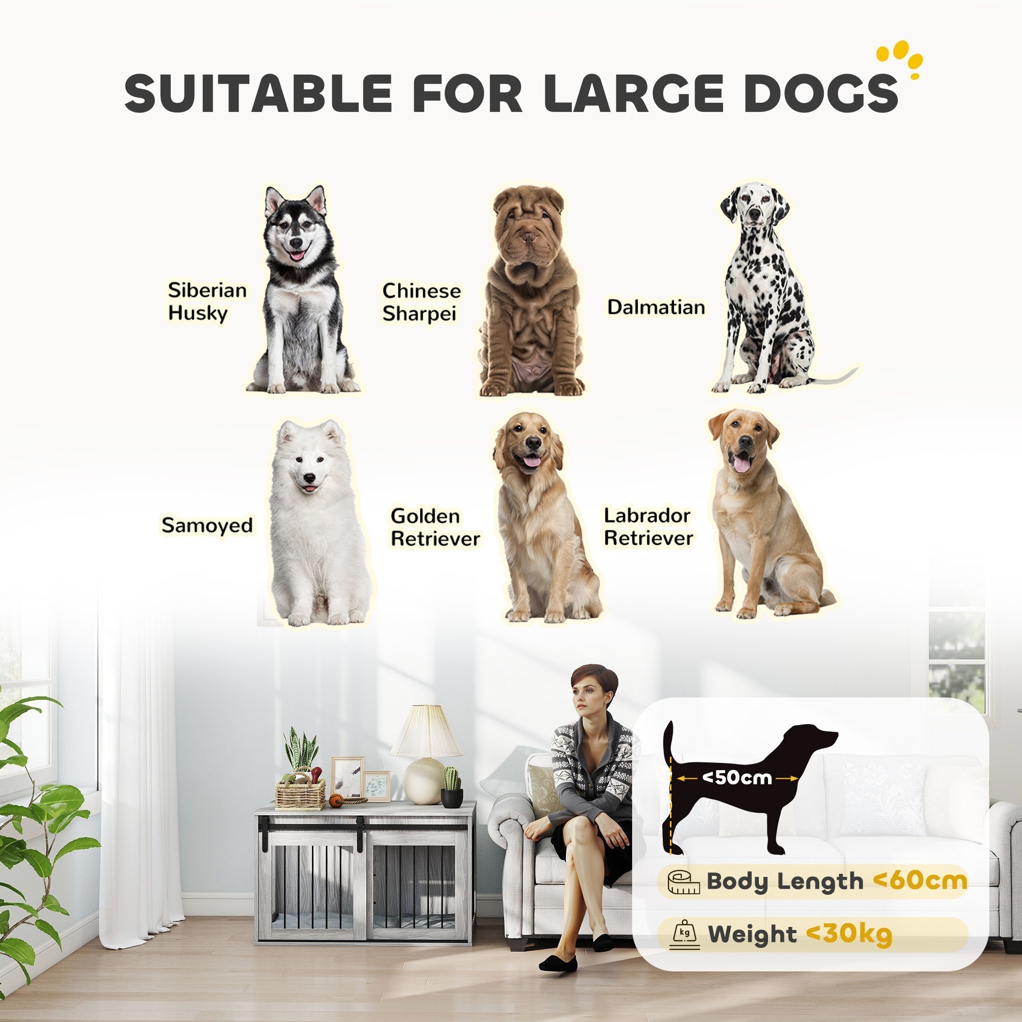 PawHut 98cm Dog Crate Furniture with Removable Cushion for Large Dogs - Grey