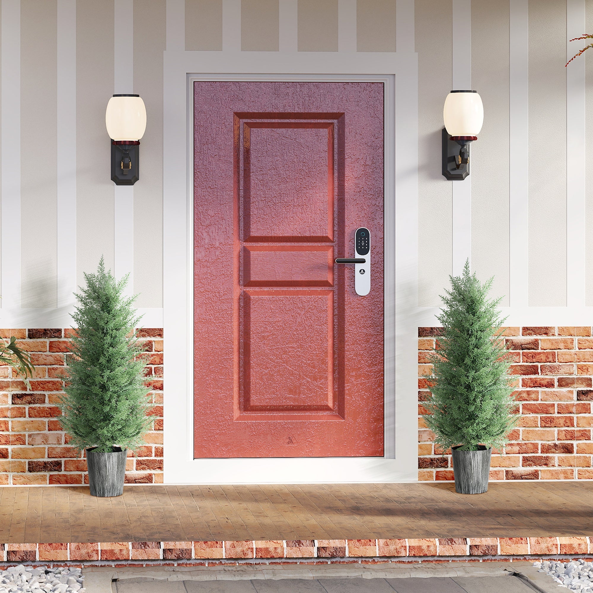 HOMCOM 90cm Artificial Cypress Trees Set of 2, UV Resistant Artificial Plants with Decorative Pot, Fake Plants for Indoor Outdoor Decor, Green