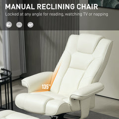 HOMCOM Faux Leather Manual Recliner and Footstool Set - Cream White