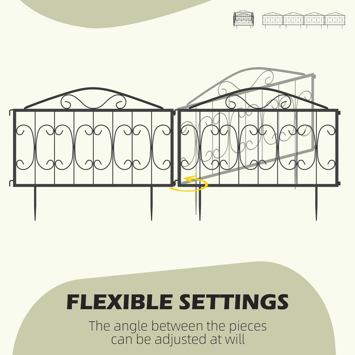 Outsunny Decorative Garden Fencing, 8PCs Outdoor Picket Fence Panels, Rustproof Metal Wire Landscape Flower Bed Border Edging Animal Barrier, Black