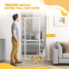 PawHut 180cm Extra Tall Pet Gate with 3.5 cm Narrow Gap, Pressure Mounted No Drilling Cat Gate for Doorways, 77-104cm Width