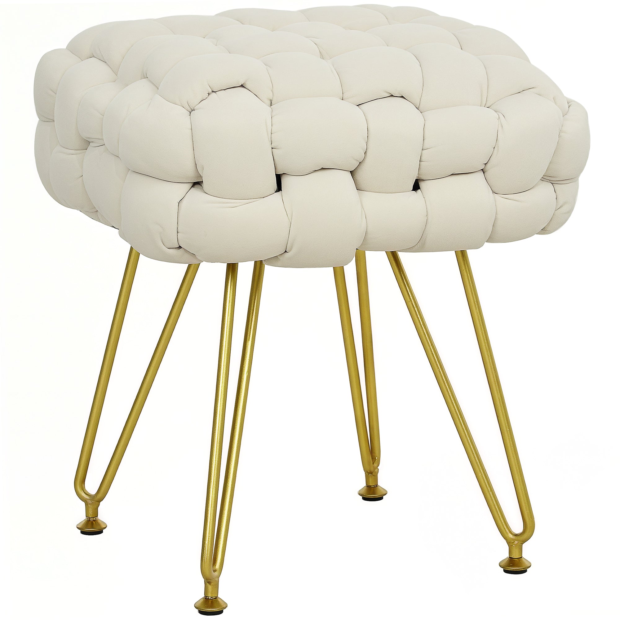 HOMCOM Velvet-Feel Bold Woven Footstool - Cream White