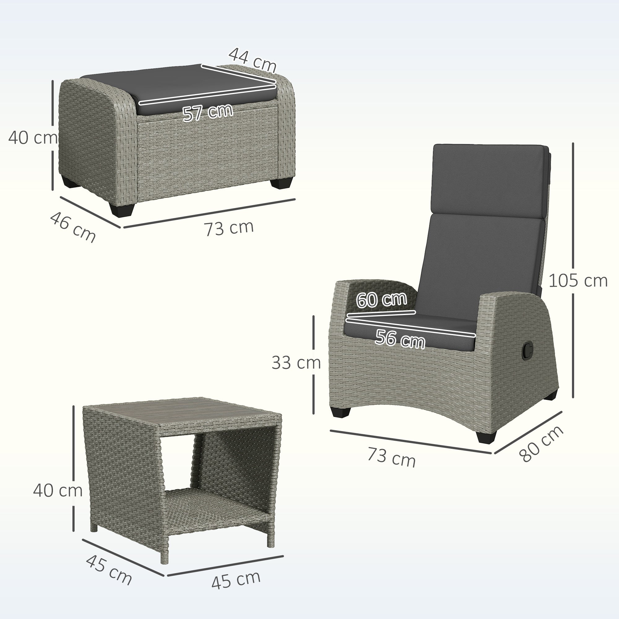 Outsunny 5-Piece Rattan Garden Furniture Set with Cushions - Charcoal Grey