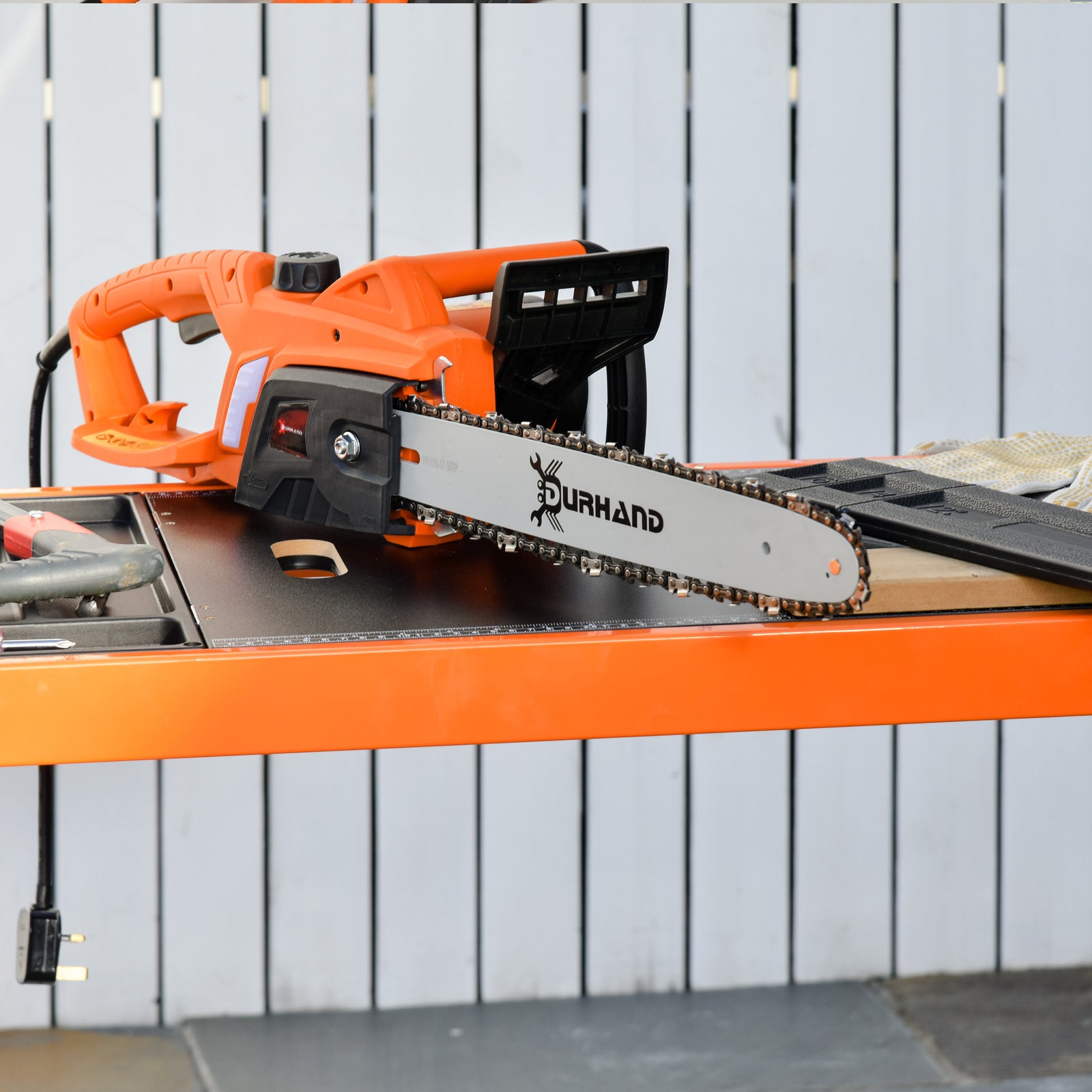 DURHAND 2000W Powerful Electric Chainsaw, 16" Aluminium Blade Portable Corded Chain Saw, 7250rpm Chain Saw for Garden Tree Pruning, 13m/s Chain Speed Auto Chain Lubrication to Cut Wood, Orange