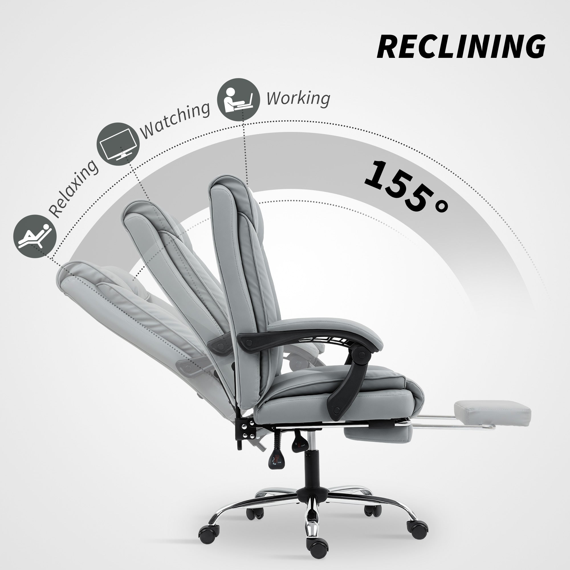 HOMCOM 155Â° Reclining Faux Leather Swivel Office Chair -Black