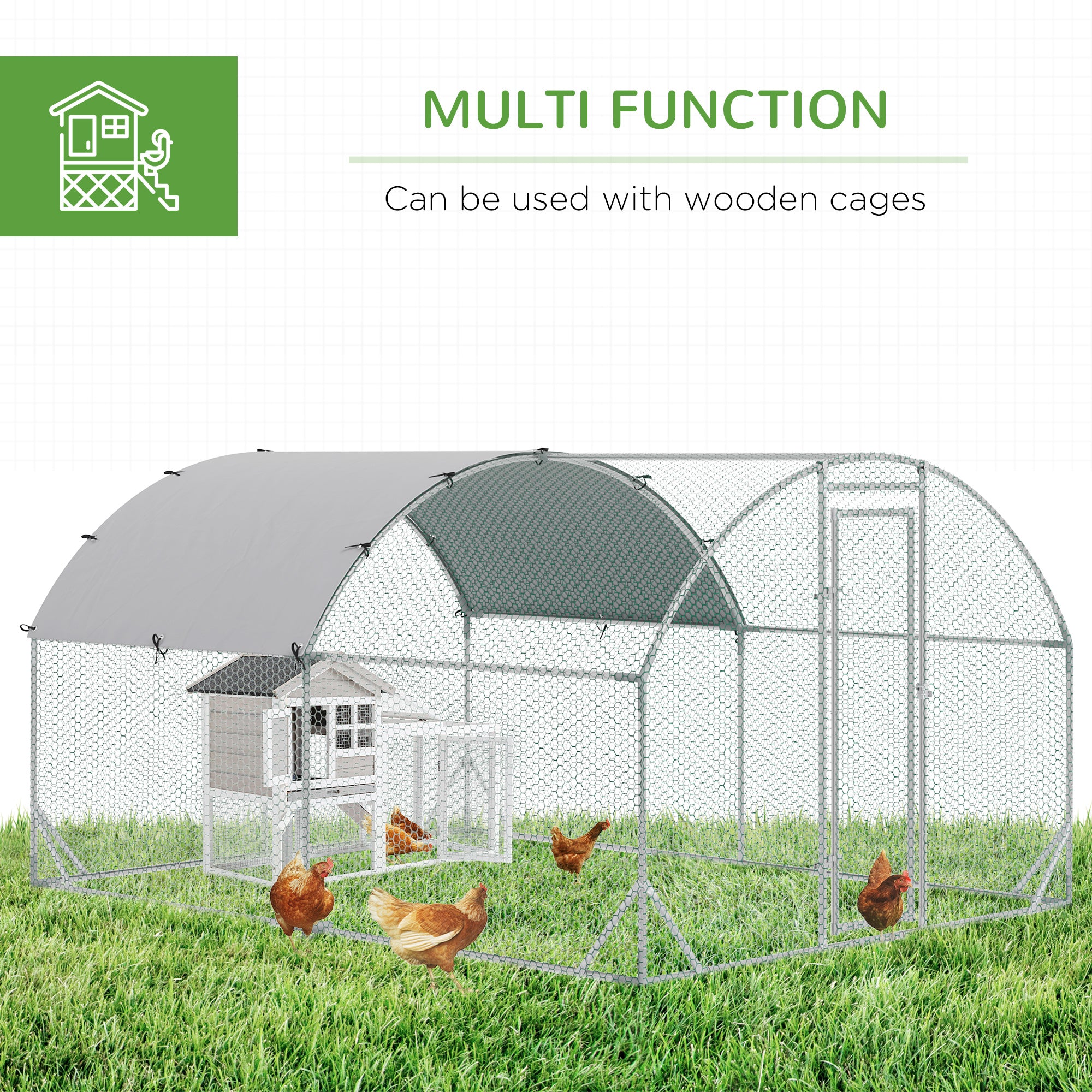 PawHut Walk In Chicken Run Galvanised Chicken Coop Hen Poultry House Cage Pet Playpen Garden with Water-Resist Cover, 2.8 x 3.8 x 2m