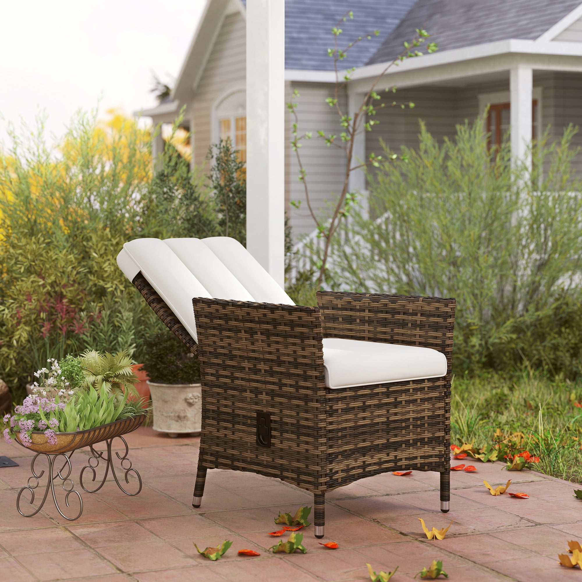 Outsunny 105√Ç¬∞-150√Ç¬∞ Reclining Rattan Chair - Cream