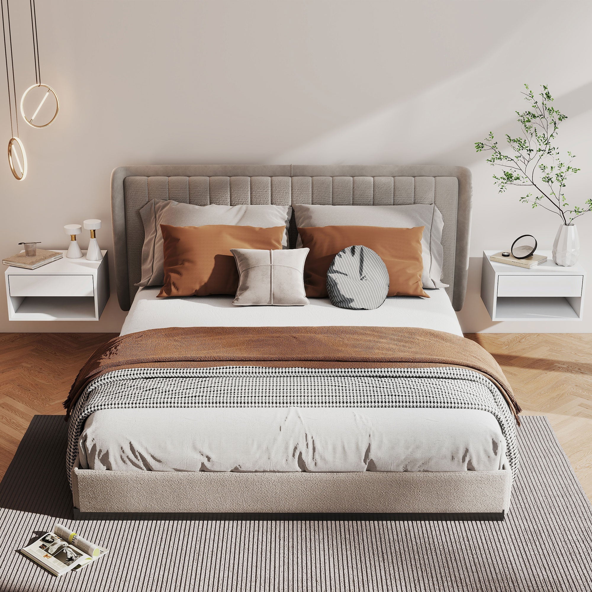 HOMCOM Set of Two Floating Bedside Tables - White