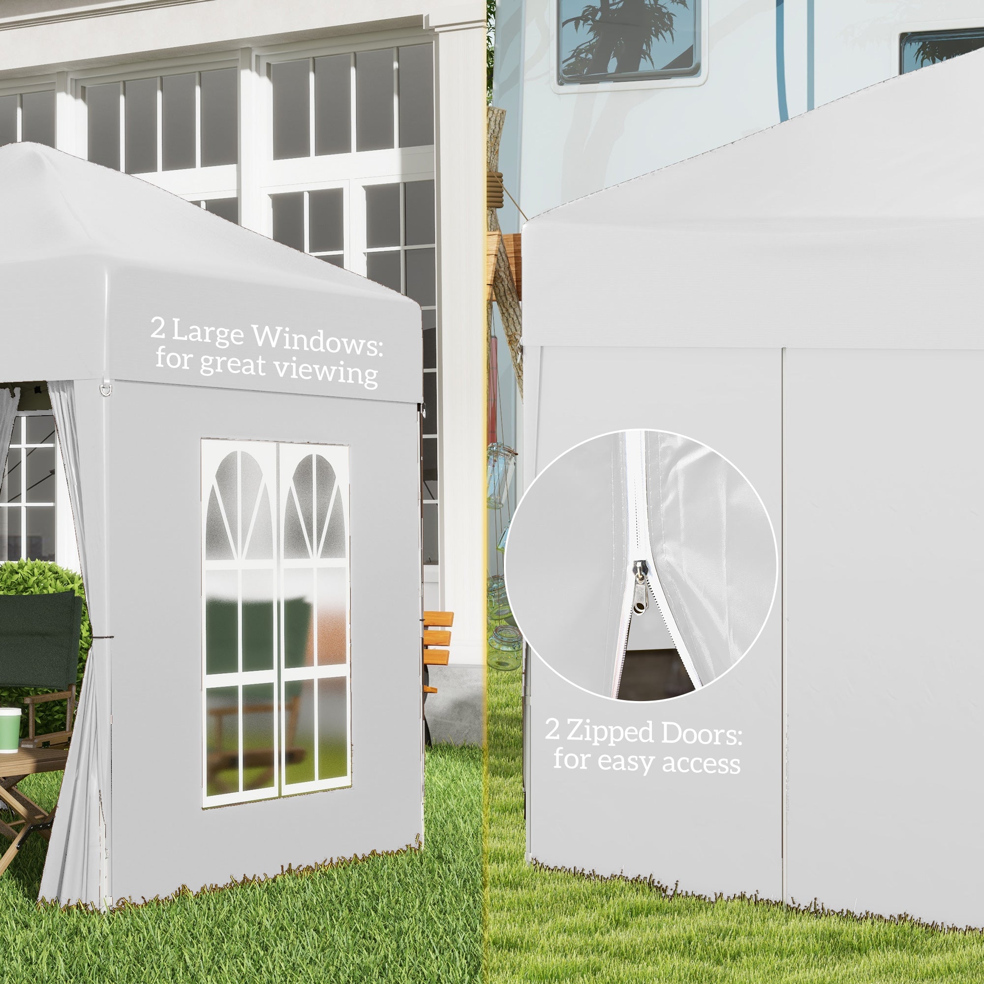 Outsunny 2 x 2 m Garden Pop Up Gazebo, Wedding Party Tent Marquee, Water Resistant Awning Canopy with Sidewalls, Windows, Carry Bag, White