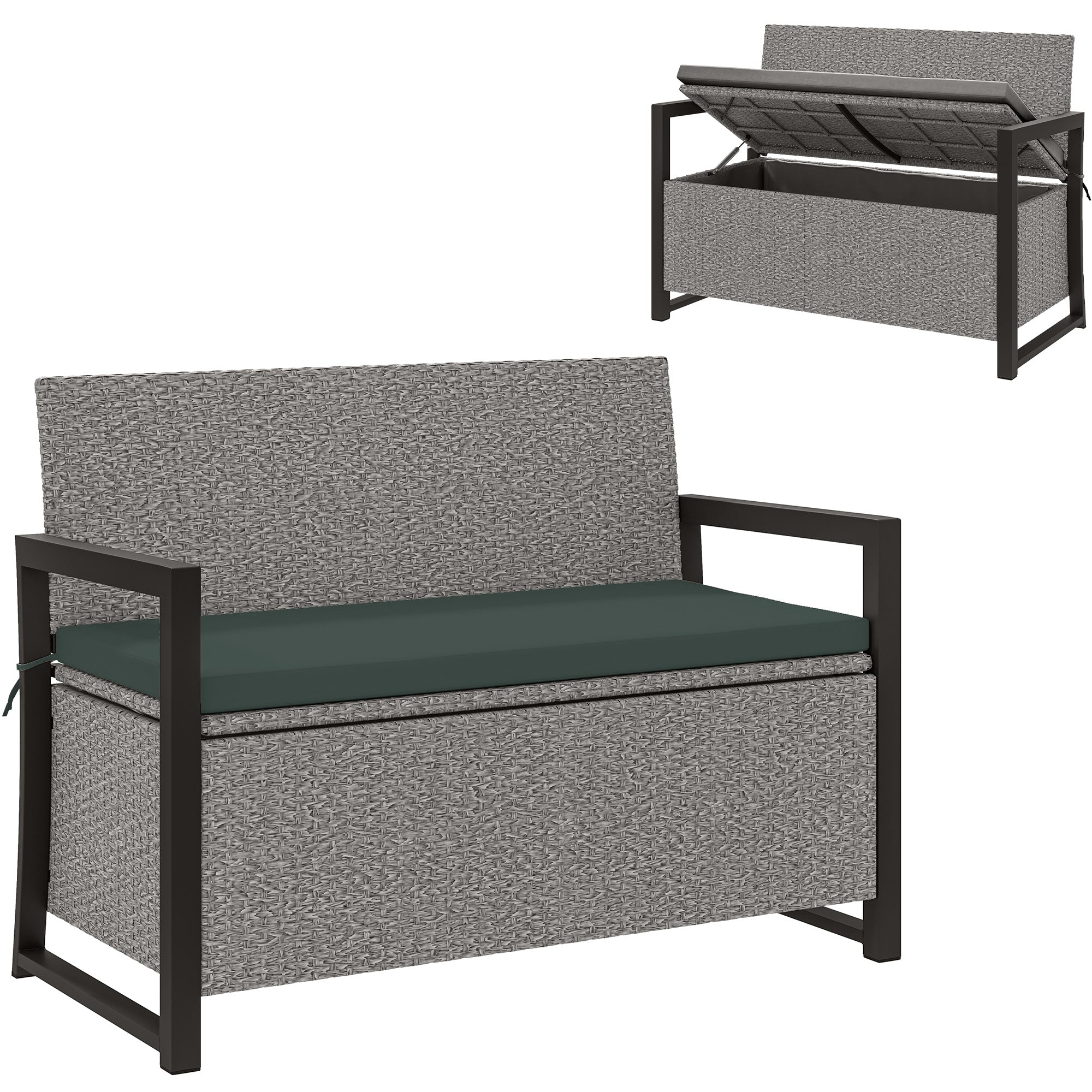 Outsunny 151.5L Storage Garden Bench, with Cushion - Grey