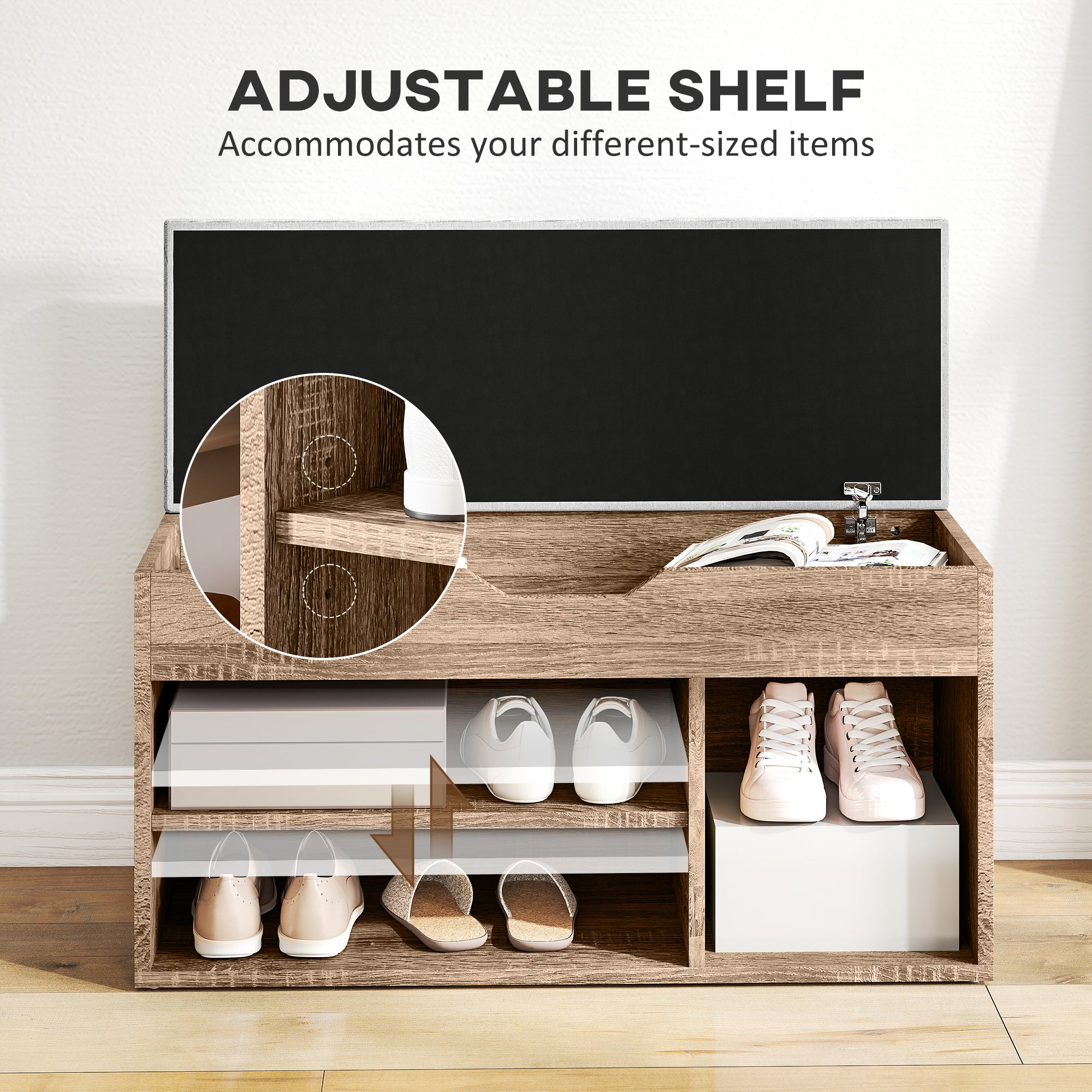 HOMCOM Shoes Cabinet Bench Hidden Storage Padded Seat Organiser Footwear Rack Hallway Grey Wood Grain