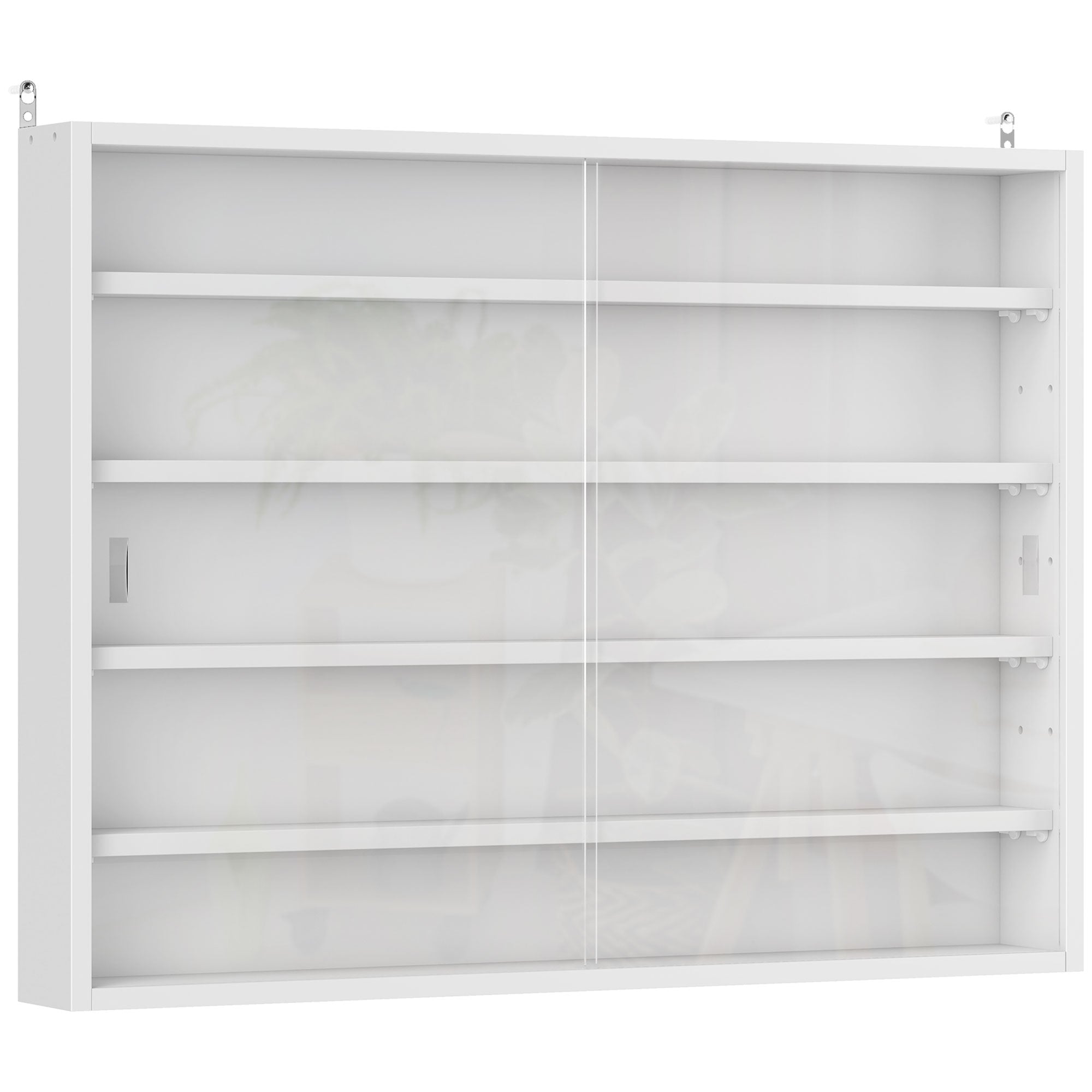 HOMCOM 5-Tier Wall Display Shelf Unit Cabinet w/ 4 Adjustable Shelves Glass Doors Home Office Ornaments 60x80cm White