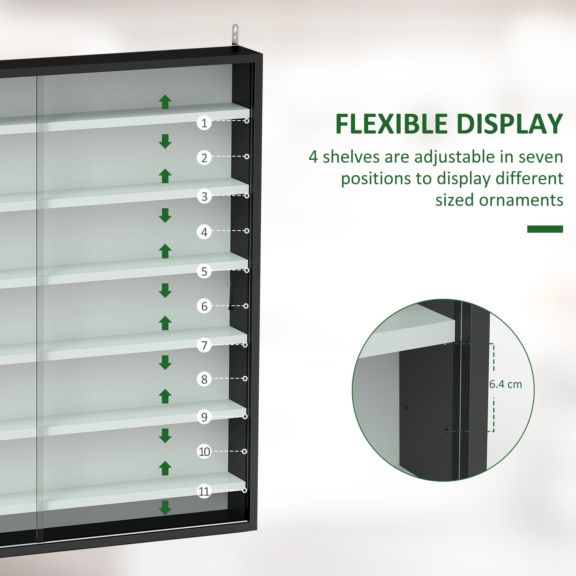 HOMCOM Six Shelf Display Cabinet, with Glass Doors - Black and White
