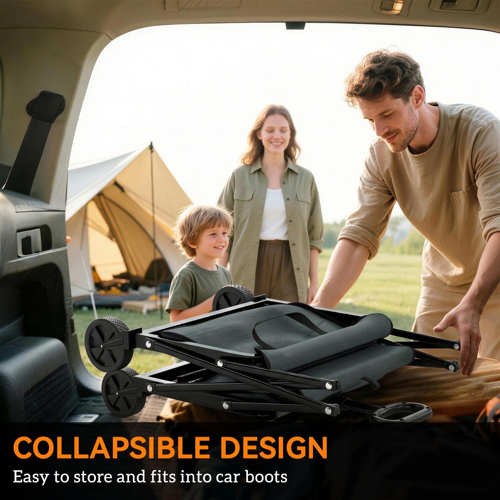 Outsunny 81L Festival Trolley on Wheels, Compact Garden Folding Trolley Cart with Adjustable Handle 80L, Grey