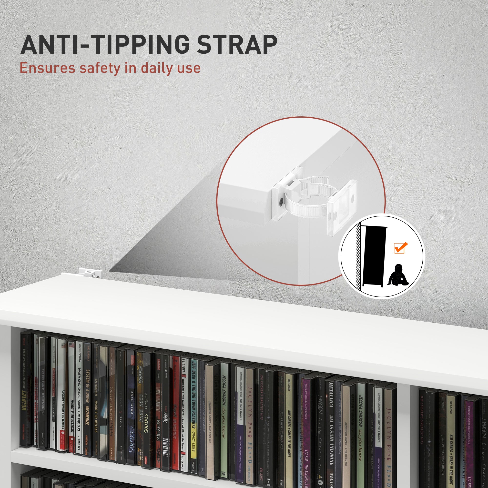 HOMCOM 16-Compartment Media Shelf- White