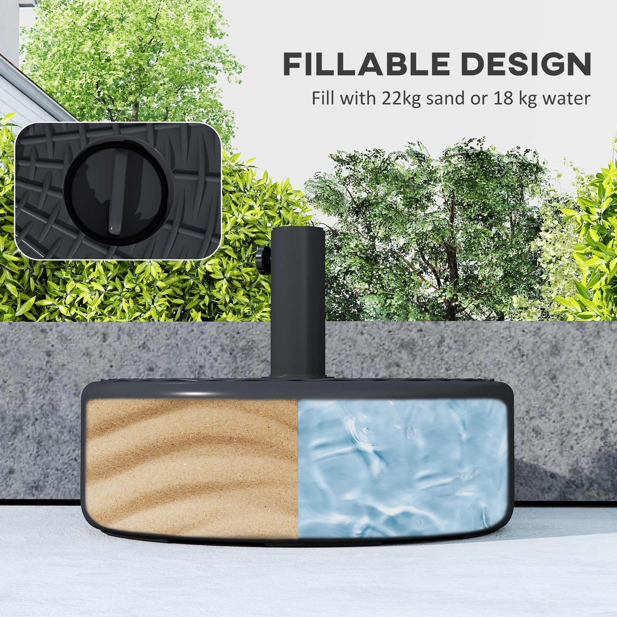 Outsunny Patio Umbrella Base 22kg Sand Filled Garden Parasol Stand forfor 38mm/48mm Poles, Black