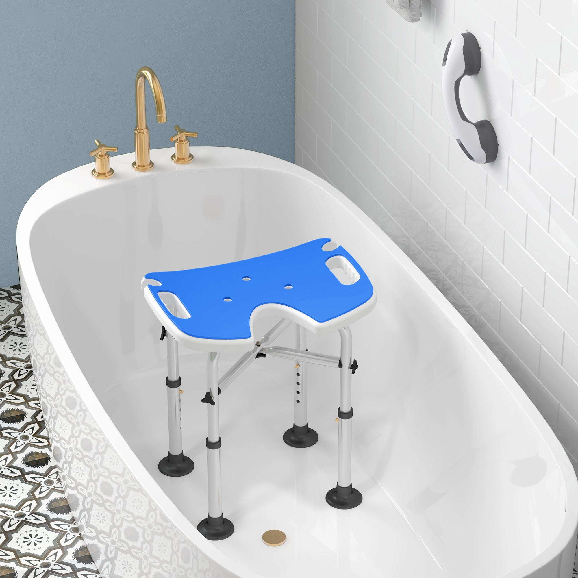 HOMCOM 39-51.5cm 'U' Seat Padded Shower Stool - Dark Blue