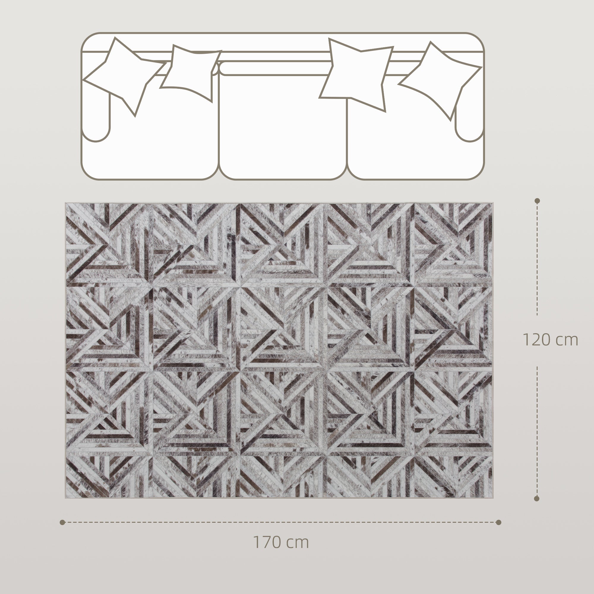 HOMCOM Modern Area Rug, Triangle Pattern Non-Slip Washable Rug, Chenille Floor Carpet for Living Room, Bedroom, Dining Room, Home Office, 170 x 120 cm, Brown