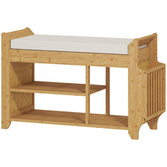 HOMCOM Shoe Bench 2-Tier Boot Section Entryway Storage Bench Cushioned Seat 100 x 30 x 50 cm Natural and Cream