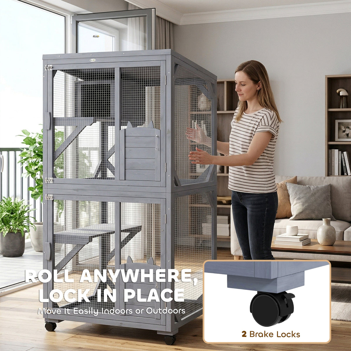 PawHut Movable Outdoor Catio with Resting Box, 3 Jumping Platforms, Waterproof Asphalt Roof for Outdoor Indoor