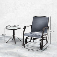 Outsunny Glider Rocking Chair & Table Set 2 Single Seaters Rocker Garden Swing Chair Patio Furniture Bistro Set Grey