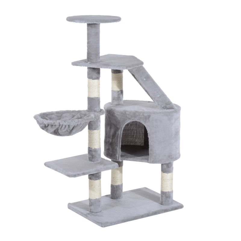 PawHut Cat Tree for Indoor Cats Kitten Scratching Post Scratch Scratcher Climb Activity Center Play House Pet Furniture 125cm (Grey)