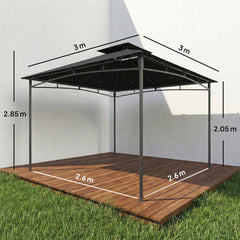 Outsunny 3 x 3 m Gazebo, Garden Gazebo with 2-Tier Roof, Metal Frame, Black