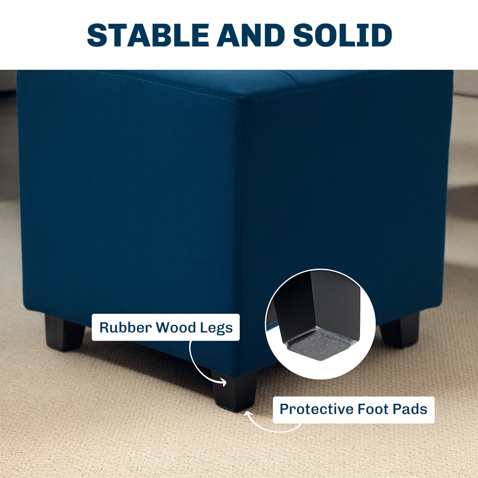 HOMCOM Velvet-Feel Square Ottoman - Blue