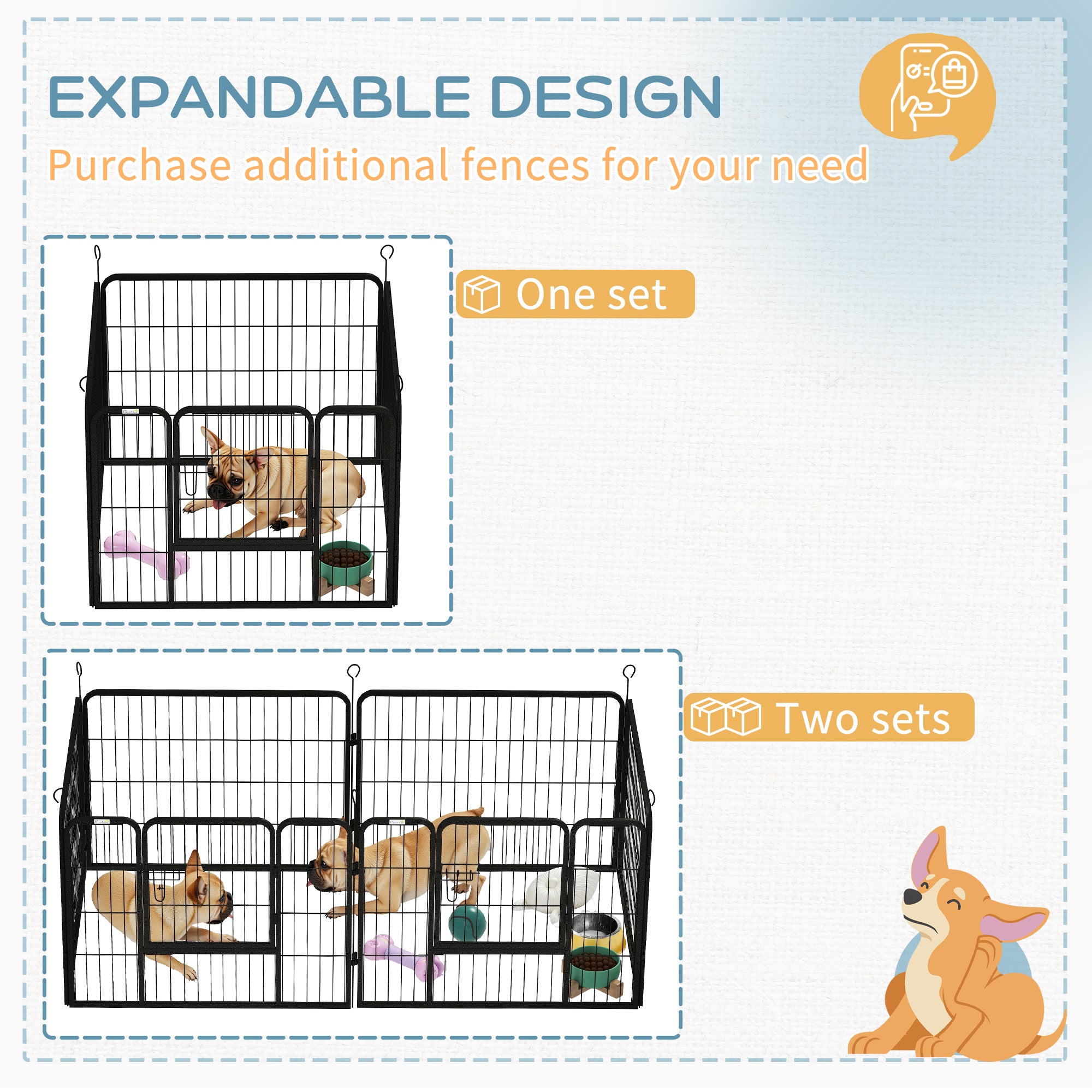 PawHut Heavy Duty Dog Playpen, 4 Panel Puppy Pen, Foldable Dog Kennel Both Indoor Outdoor Use Collapsible Design 82L x 82W x 60H (cm)