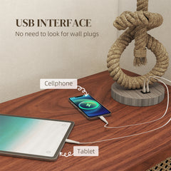 HOMCOM Nautical Table Lamps Set of 2 with USB Charging Port, Bedside Lamps for Bedroom Living Room, Warm White LED Bulb Included, with Hemp Rope, Natural