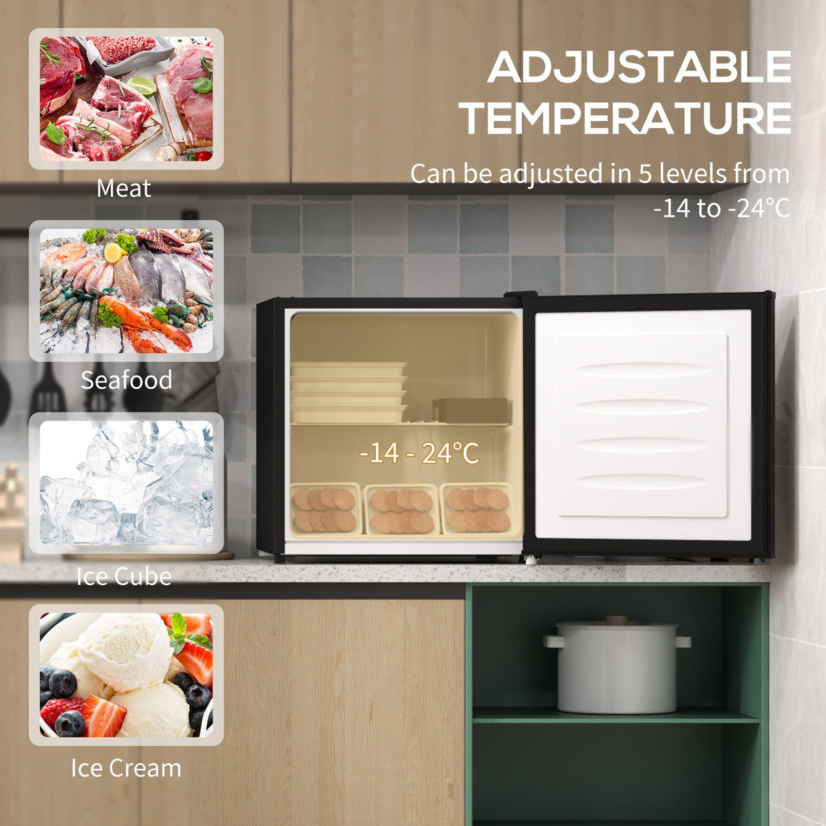 HOMCOM 35L Mini Freezer, -24℃ to -14℃ Temperature - Black