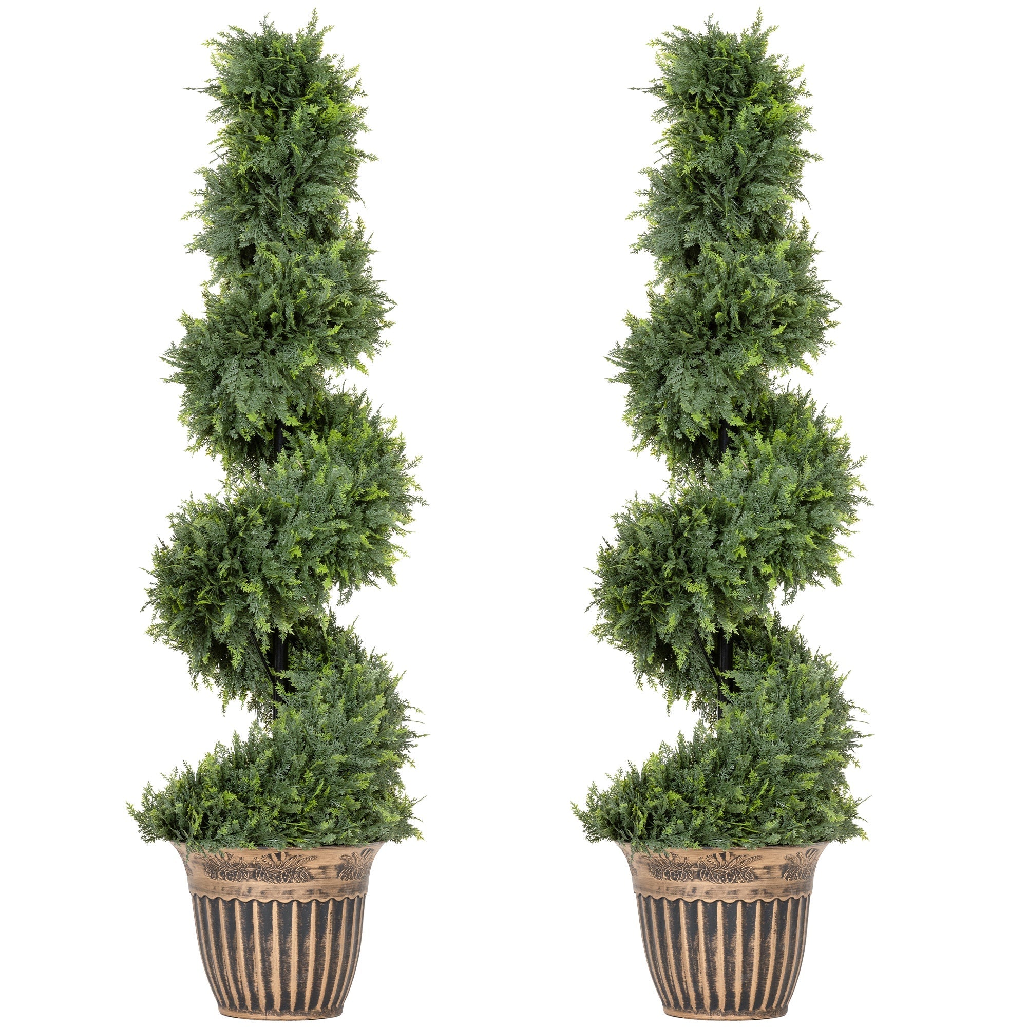 HOMCOM Set of 2 Artificial Plants, Topiary Spiral Cypressd Trees with Pot, for Home Indoor Outdoor Decor, 120cm