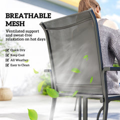 Outsunny 5 Pieces Outdoor Dining Set for 4, Garden Table and Stackable Chairs with Breathable Mesh Seat and Parasol Hole, Grey