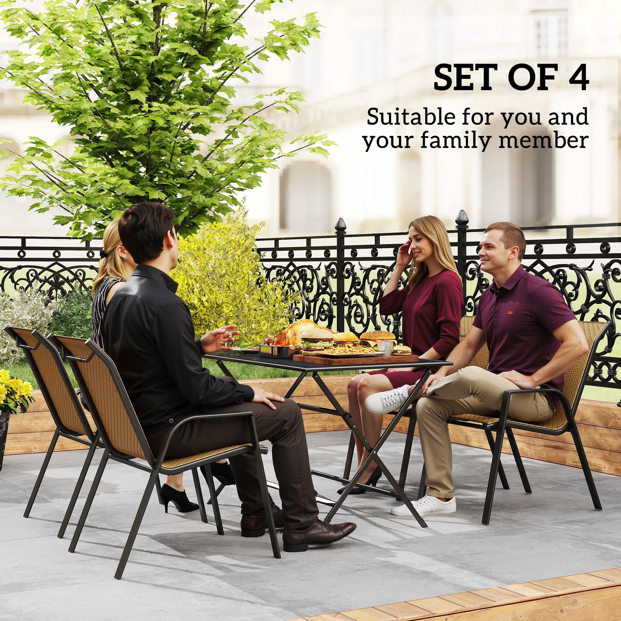 Outsunny Four-Piece Stacking Rattan Garden Seat Set - Khaki