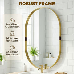 HOMCOM Wall Mirror, Bathroom Mirror with Elevated Aluminium Alloy Frame, 60 x 90 cm, Gold Tone