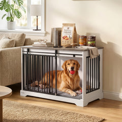 PawHut 100 cm Large Dog Crate Furniture with Sliding Barn Door for Large Dogs, White