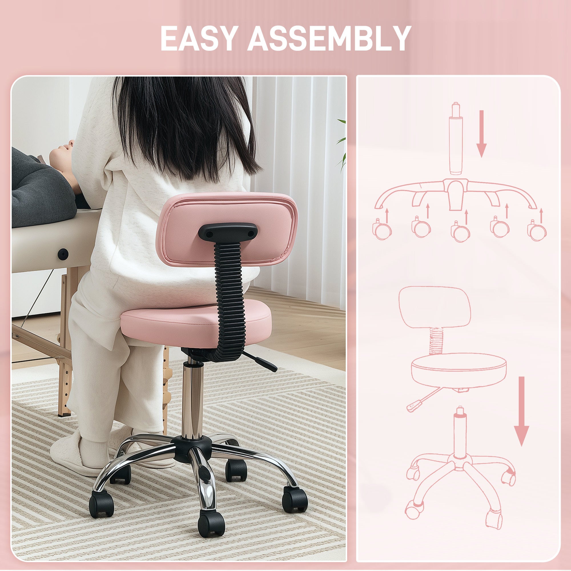 HOMCOM 360√Ç¬∞ Swivel Seat Salon Stool - Pink