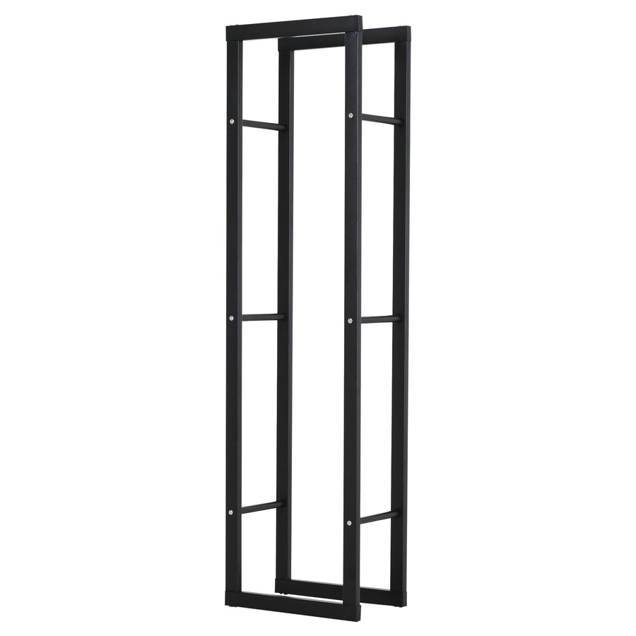 HOMCOM Metal Firewood Log Holder Tall Firewood Rack Indoor Outdoor Fireplace Wood Storage Shelf with Side Rails, Rust-Resistant, Black, 40W x 25D x 150H cm