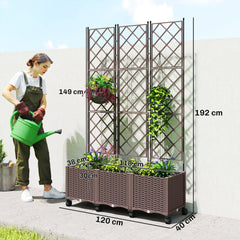Outsunny Plastic Raised Planter with Trellis, Self Watering Raised Bed for Garden with Wheels, Drainage Holes and Plugs