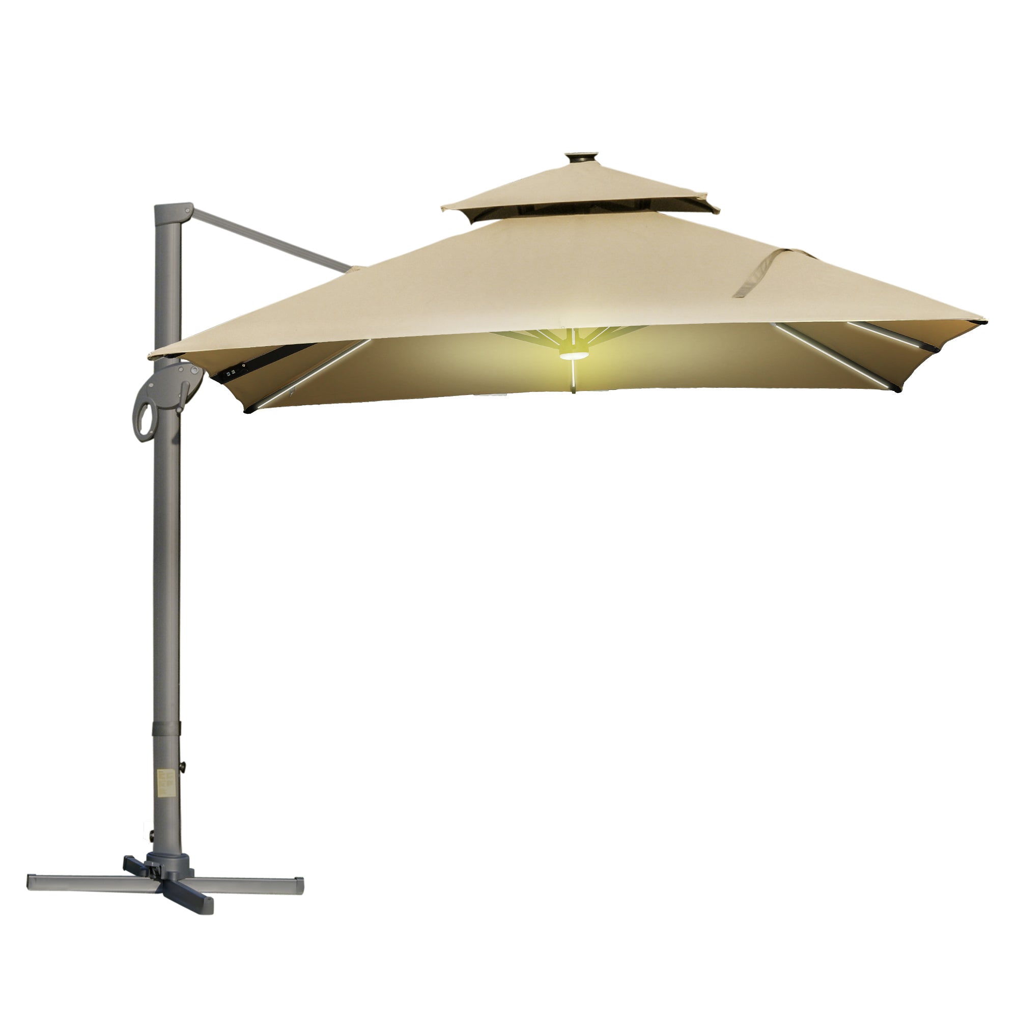 Outsunny 3 x 3(m) Aluminium Sun Square Canopy Top w/ Adjustable Pole Angle Khaki